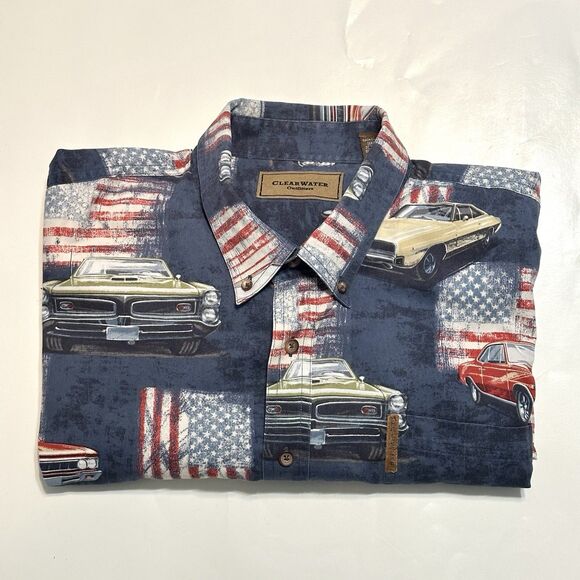 Clearwater Outfitters Shirt Mens 2XL Muscle Cars USA Challenger Malibu GTO Flags - Picture 7 of 8